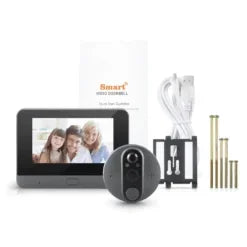 Set aus Video-Türklingel mit Kamera, Monitor, USB-Kabel und Montagematerial für Sicherheitssystem