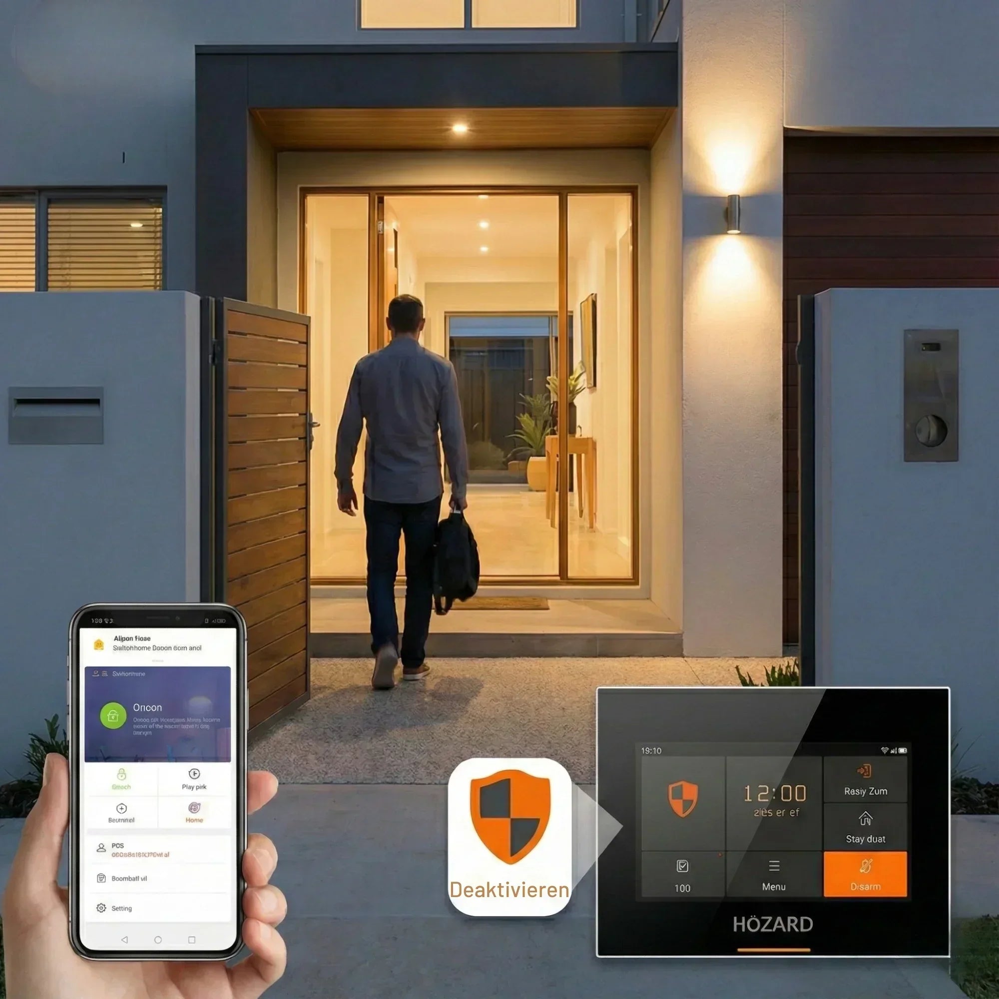 Smart Alarmanlage für Zuhause mit App-Steuerung, Deaktivierung beim Heimkommen, moderne Sicherheit