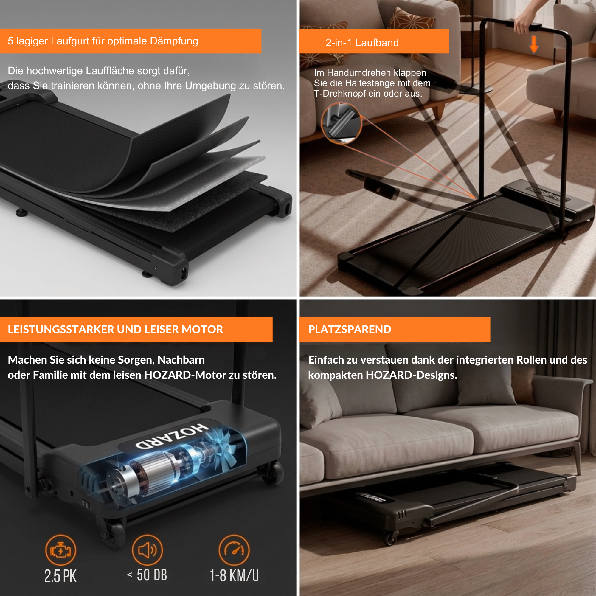 Klappbares Laufband Premium – Walking Pad - Laufband mit 7 % Steigung – 8 km/h