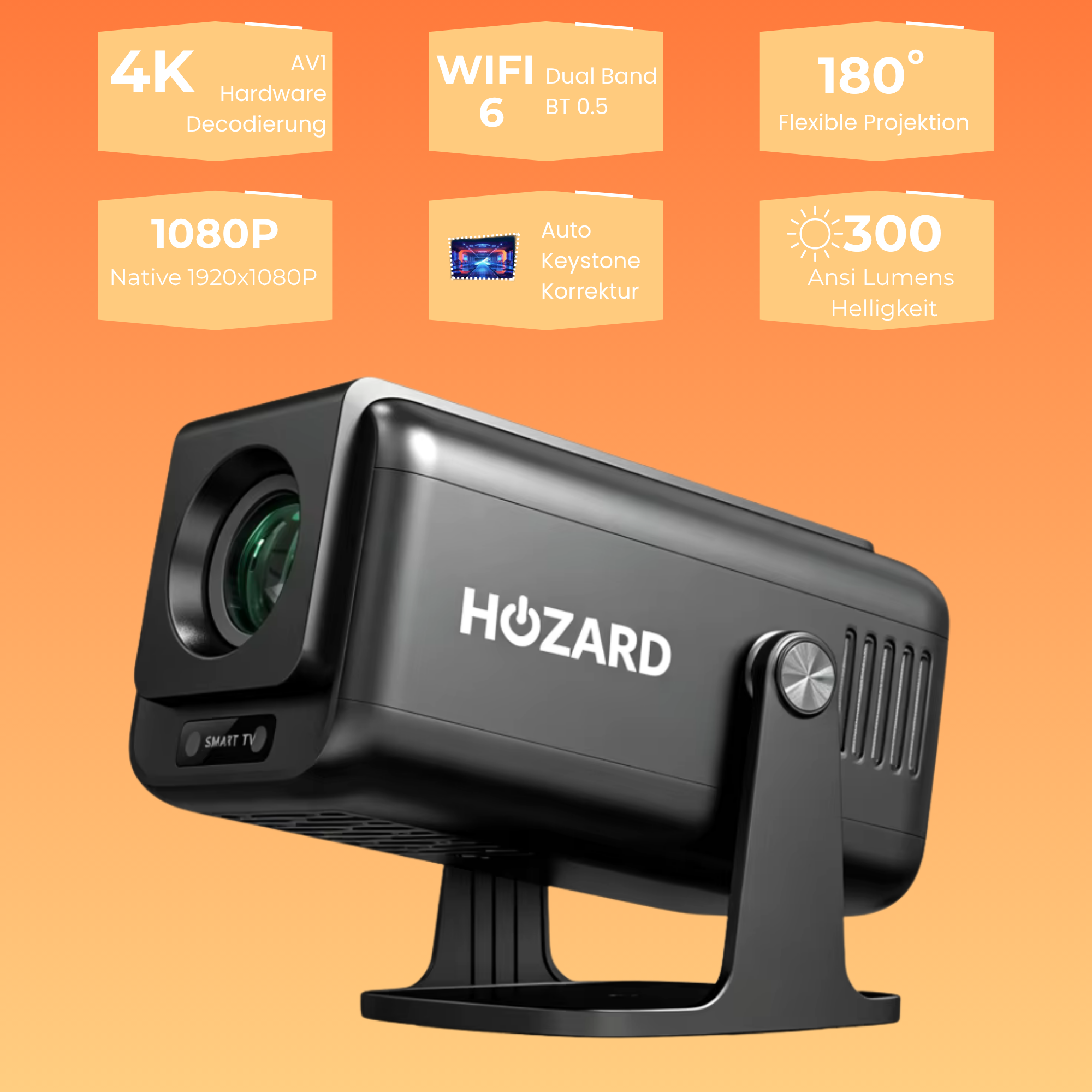 Pro Mini Beamer – Full HD Projektor – Autofokus + 4D Keystone – Android 13.0 & WiFi 6 – Media-Streamer