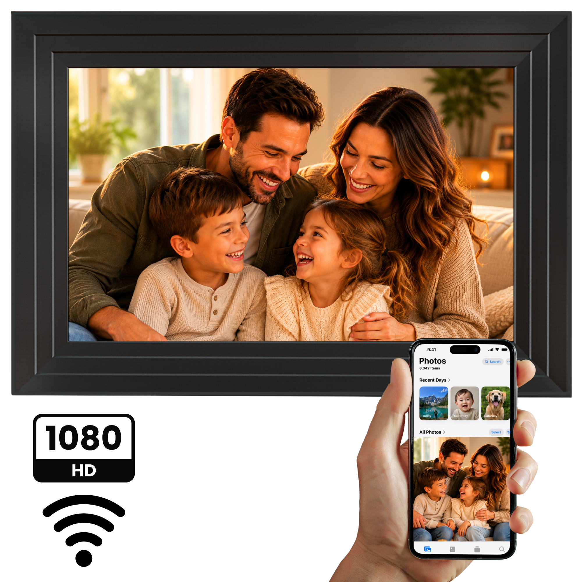 Digitaler Bilderrahmen 32GB – WiFi + Frameo App – Fotorahmen – 10,1 Zoll – IPS Touchscreen