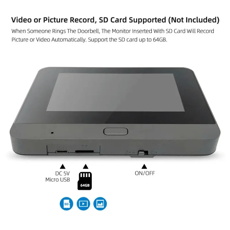 Digitaler Türmonitor mit Display, SD-Karten-Slot, Video- und Bildaufnahmefunktion, USB-Anschluss