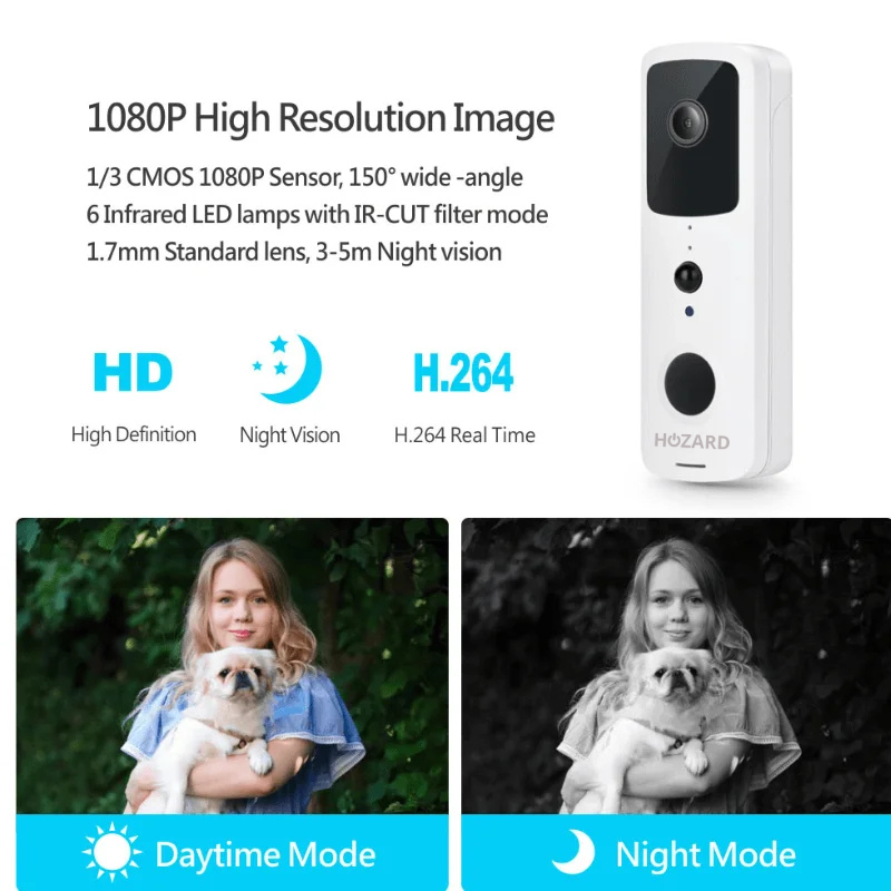 Timbre con cámara y DingDong – Videoportero inalámbrico – 5200 mAh – Blanco