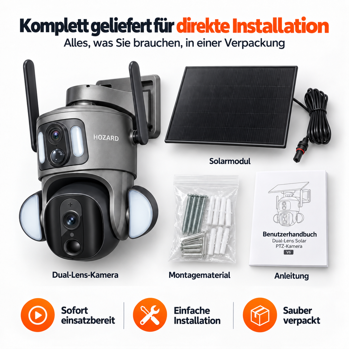 4G Überwachungskamera – 2K + 2K Dual-Lens PTZ – IP65 Solar – 15.600 mAh
