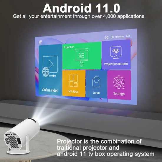 Mini Pro Beamer – 4K Projektor – Android 11.0 & WiFi 6 – Media-Streamer
