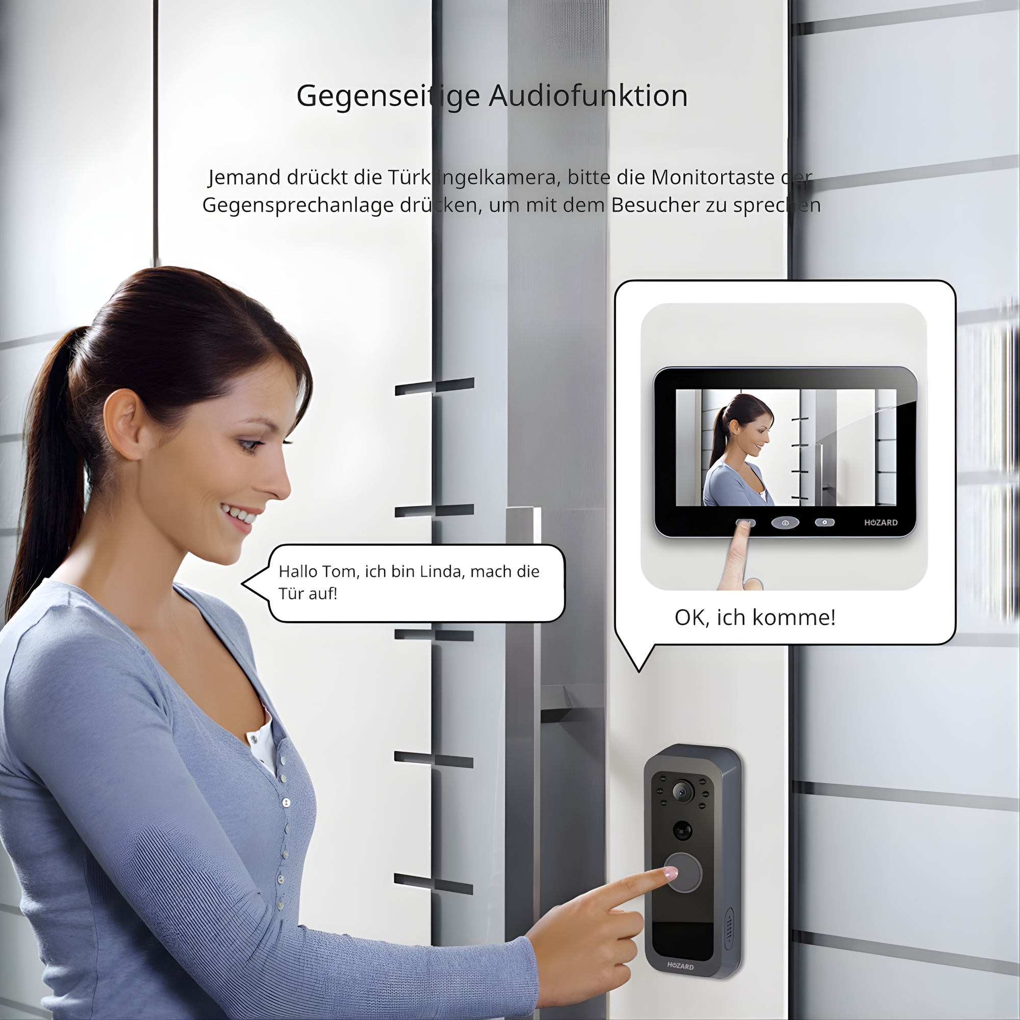 Türklingel mit Kamera und Monitor 32GB – WLAN + APP – Video-Türklingel – 5-Zoll-IPS-Display