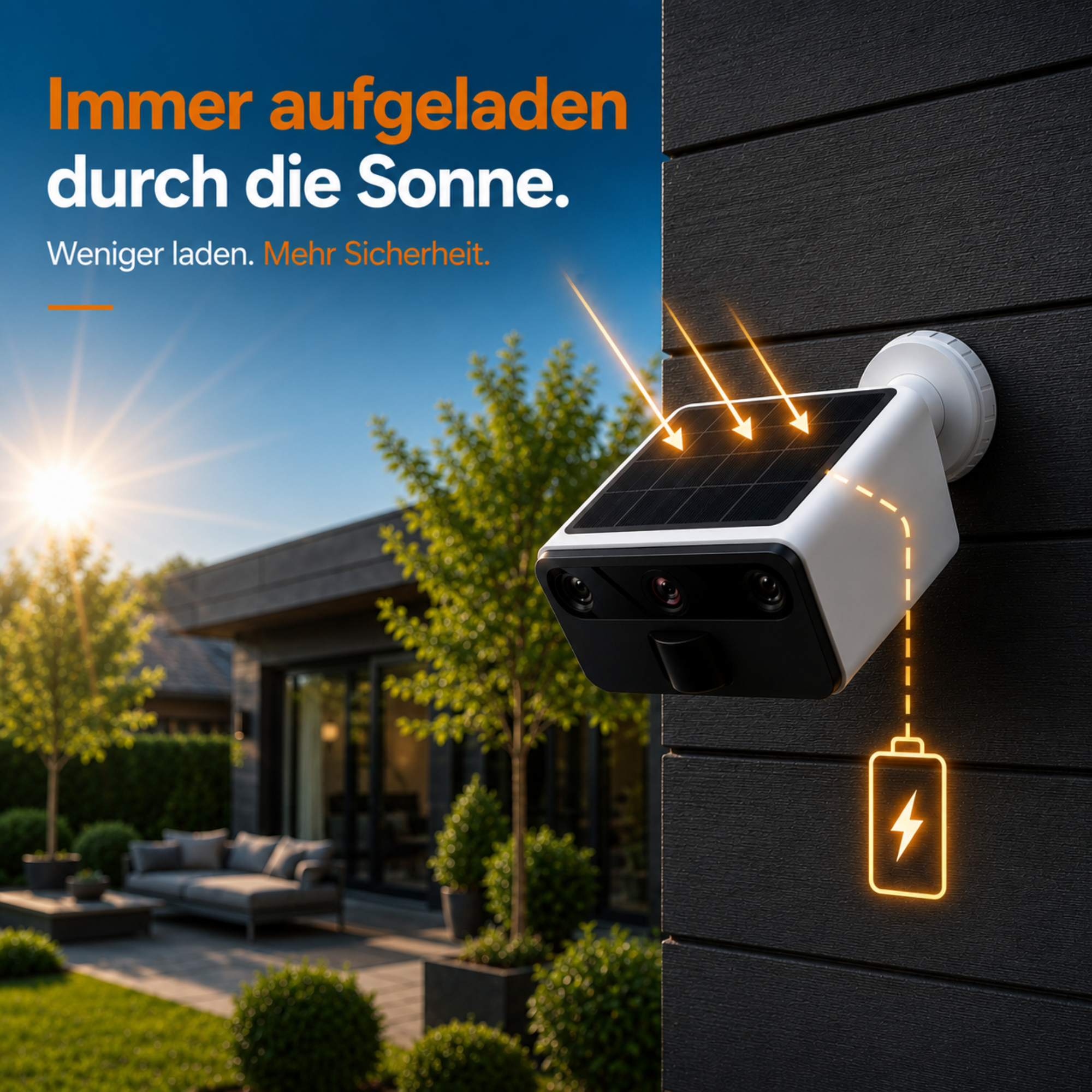 2K Außenkamera mit Nachtsicht – Drahtlose FHD Solar-Überwachungskamera – IP66 – WLAN mit App