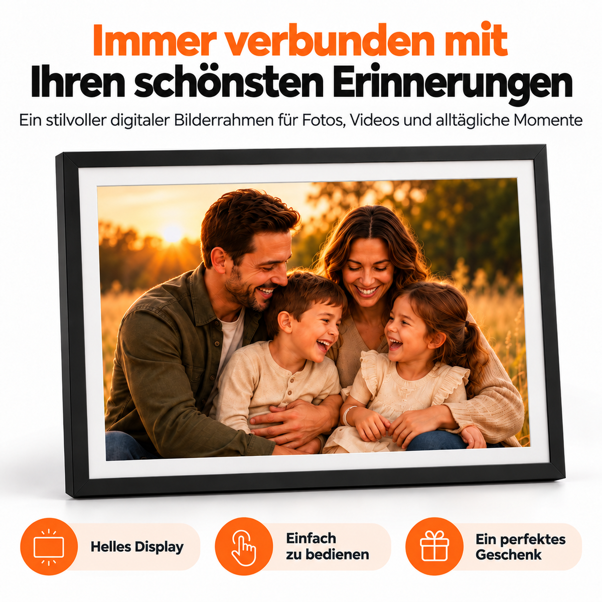 Digitaler Bilderrahmen 32GB – WiFi + Frameo App – Fotorahmen – 15,6 Touchscreen