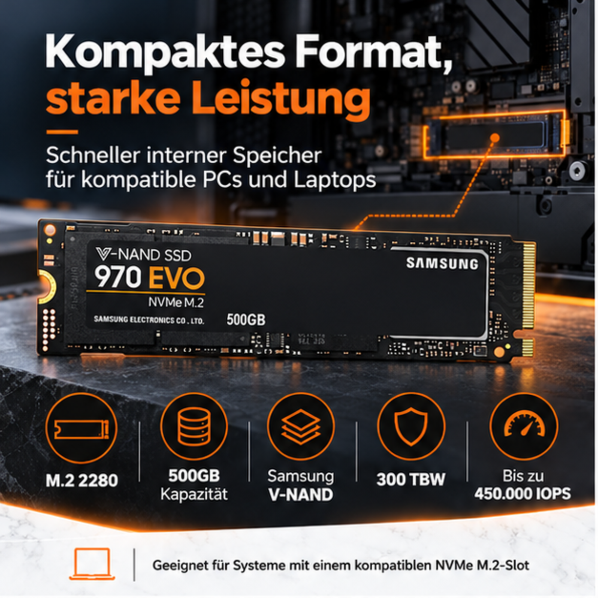 Samsung 970 EVO 500GB NVMe M.2 SSD - PCIe 3.0 x4