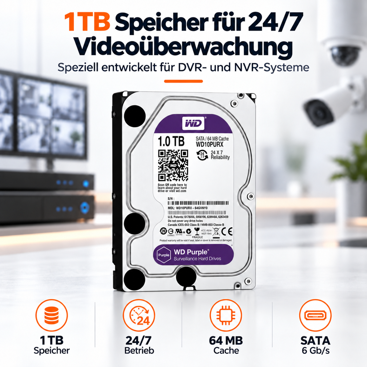 WD Purple 1TB Surveillance HDD - 24/7