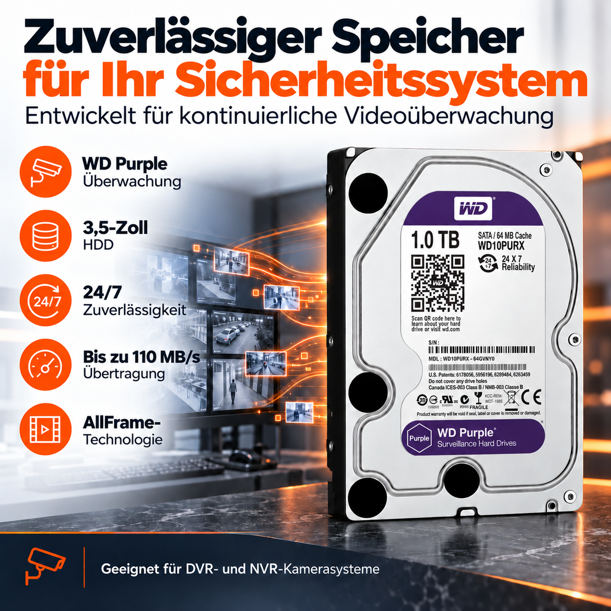 WD Purple 1TB Surveillance HDD - 24/7
