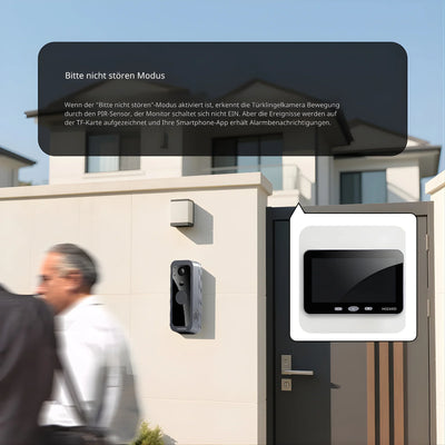 Video-Türklingel mit Kamera und Monitor an moderner Hauswand, Fokus auf Sicherheitssystem