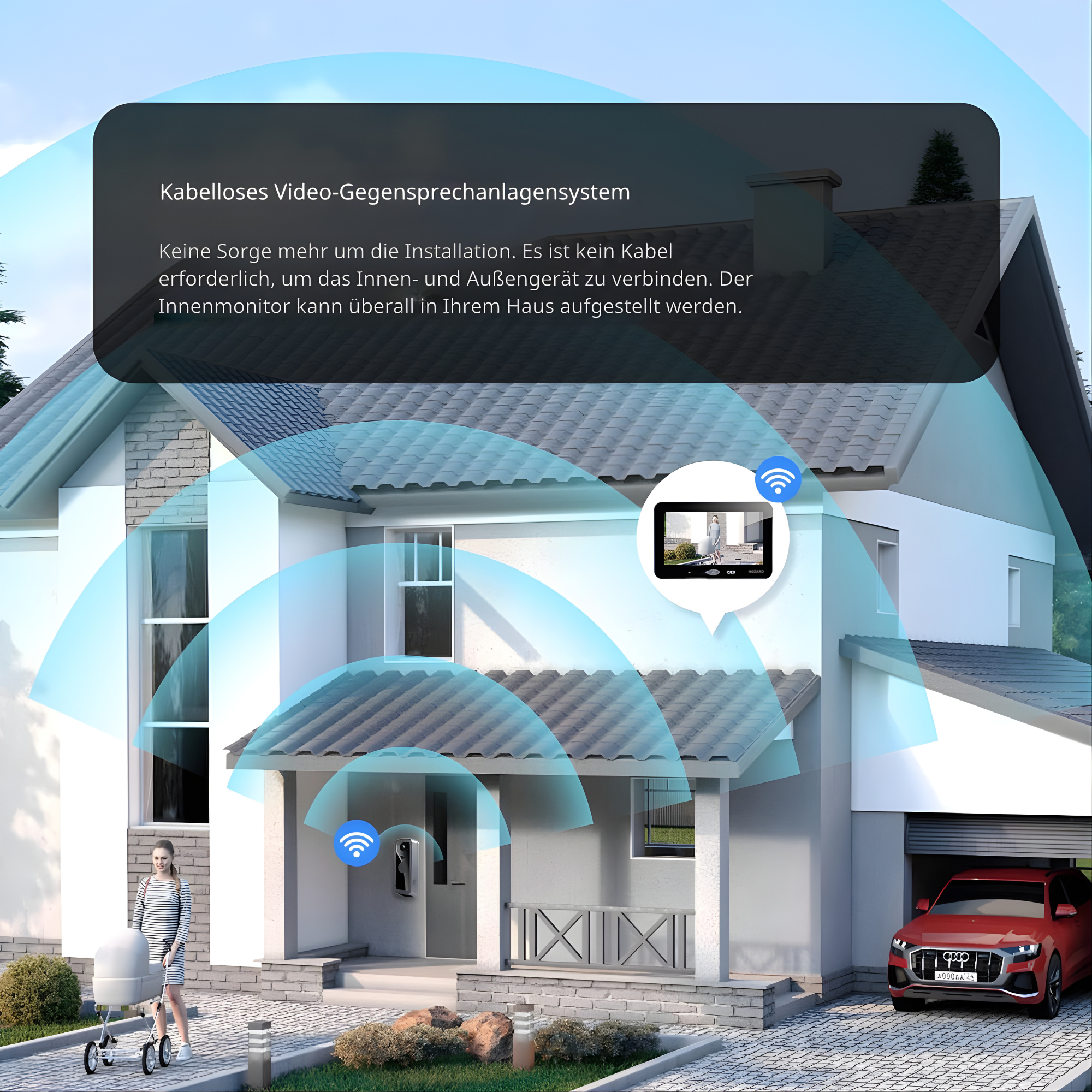 Türklingel mit Kamera und Monitor 32GB – WLAN + APP – Video-Türklingel – 5-Zoll-IPS-Display