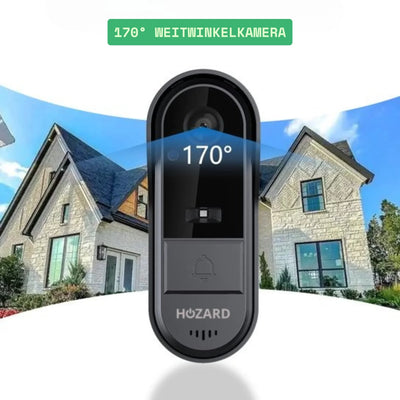 Türklingel mit 170° Weitwinkelkamera vor modernem Einfamilienhaus, Sicherheitskamera