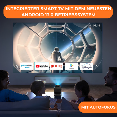 Pro Mini Beamer – Full HD Projektor – Autofokus + 4D Keystone – Android 13.0 & WiFi 6 – Media-Streamer