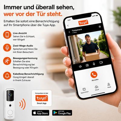 Türklingel mit Kamera und DingDong – Drahtlose Video-Türklingel – 5200 mAh - Weiß