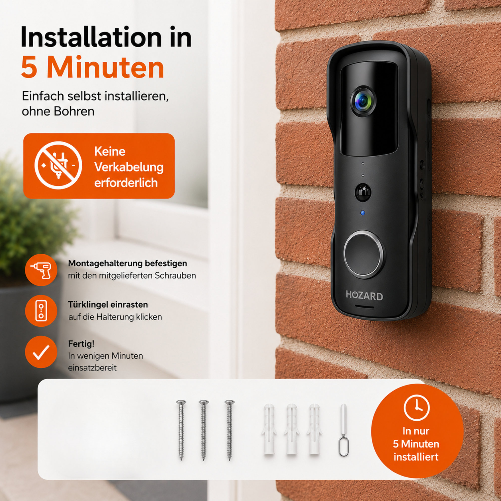 Türklingel mit Kamera und DingDong – Drahtlose Video-Türklingel – 5200 mAh - Schwarz