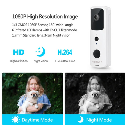 Timbre con cámara y DingDong – Videoportero inalámbrico – 5200 mAh – Blanco