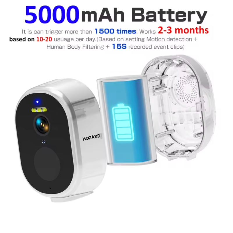 2K Überwachungskamera außen – Kabellose Akku Video Kamera – IP65 - 5000mAh – A T/M D