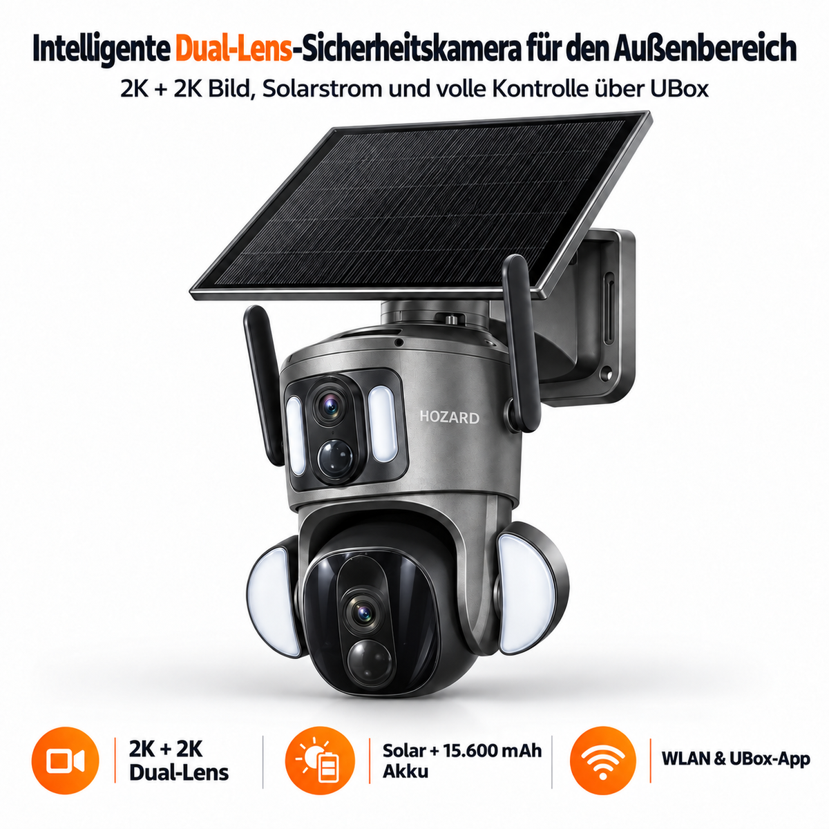 4G Überwachungskamera – 2K + 2K Dual-Lens PTZ – IP65 Solar – 15.600 mAh