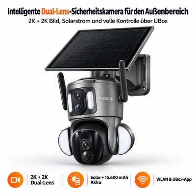 4G Überwachungskamera – 2K + 2K Dual-Lens PTZ – IP65 Solar – 15.600 mAh