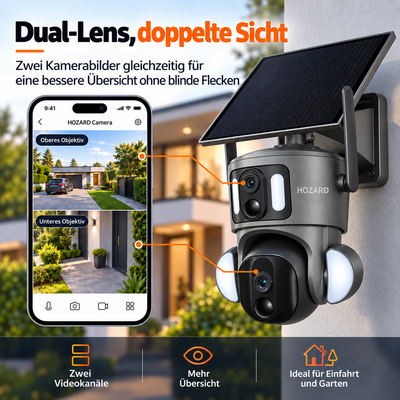 4G Überwachungskamera – 2K + 2K Dual-Lens PTZ – IP65 Solar – 15.600 mAh