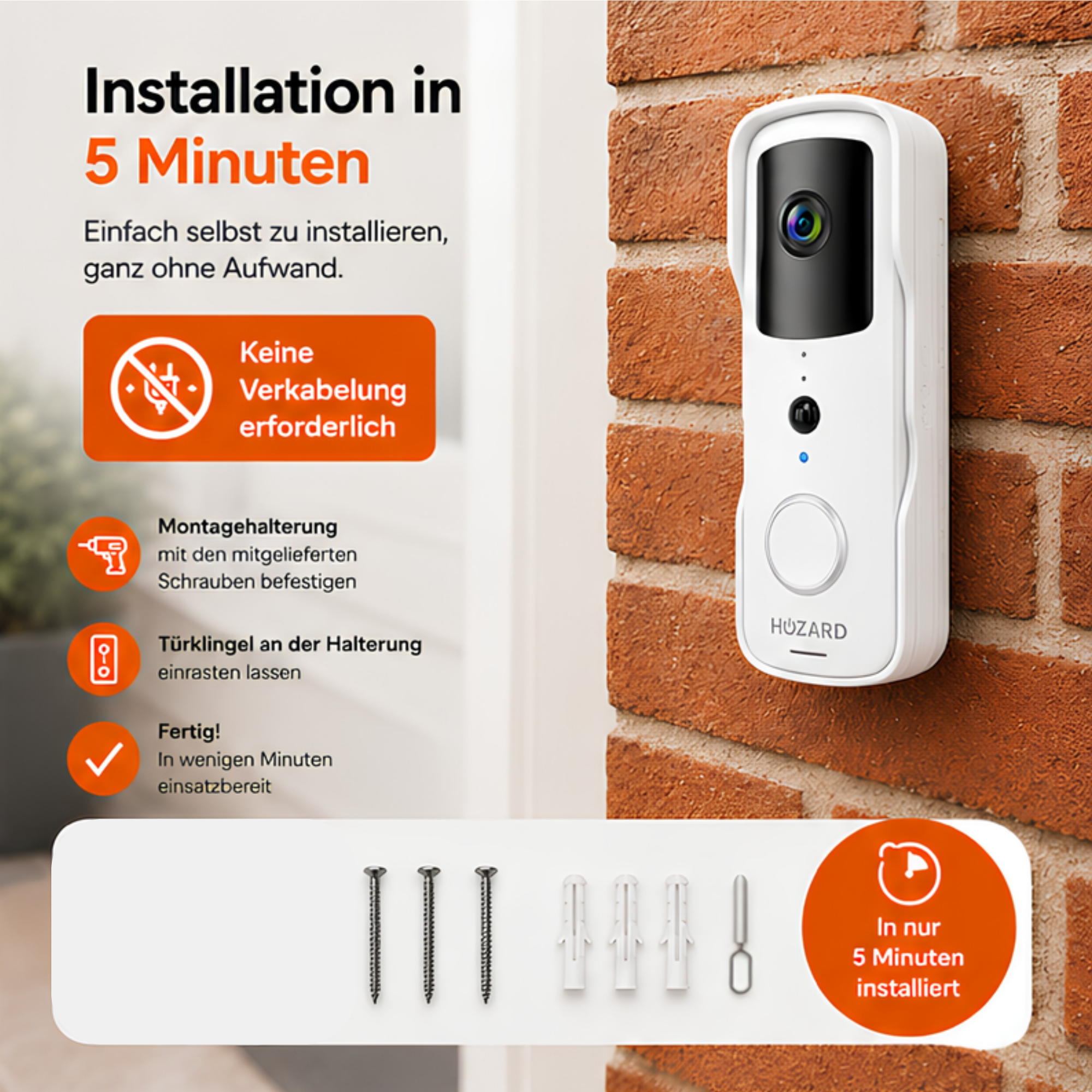 Türklingel mit Kamera und DingDong – Drahtlose Video-Türklingel – 5200 mAh - Weiß