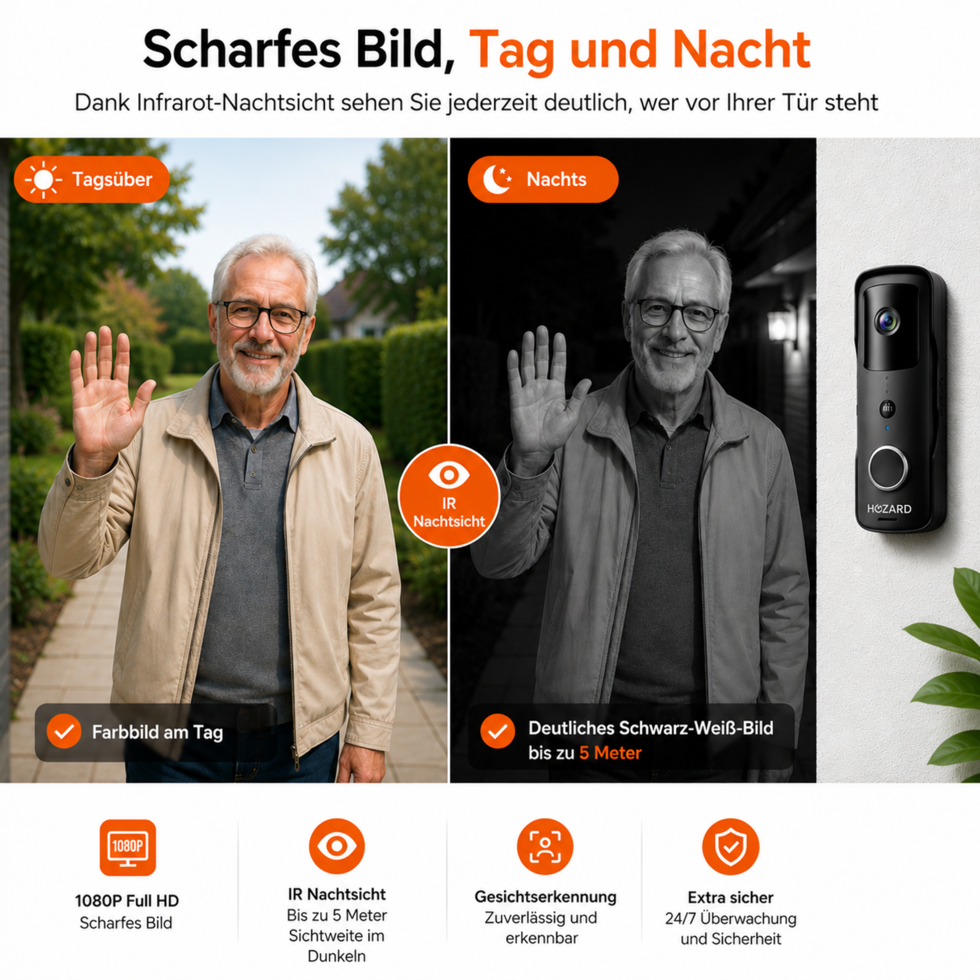 Türklingel mit Kamera und DingDong – Drahtlose Video-Türklingel – 5200 mAh - Schwarz