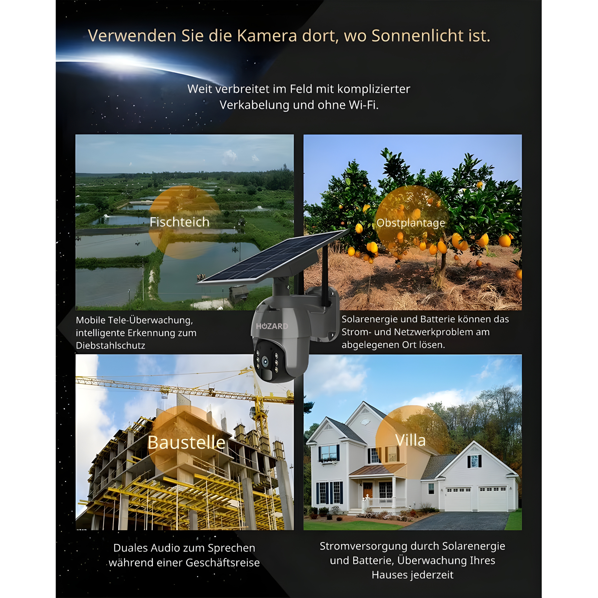 4G Überwachungskamera – 2K Außenkamera mit Solarpanel – Intelligente KI-Erkennung - Schwarz