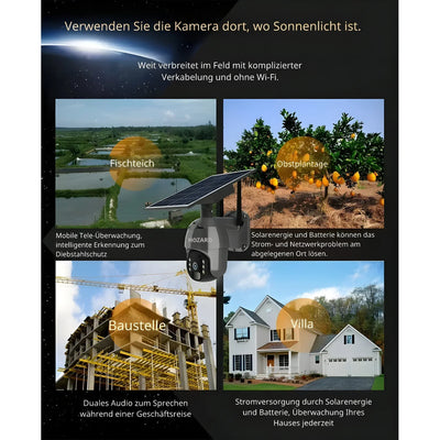 Solarbetriebene Überwachungskamera für Fischteich, Obstplantage, Baustelle und Villa, vielseitig einsetzbar