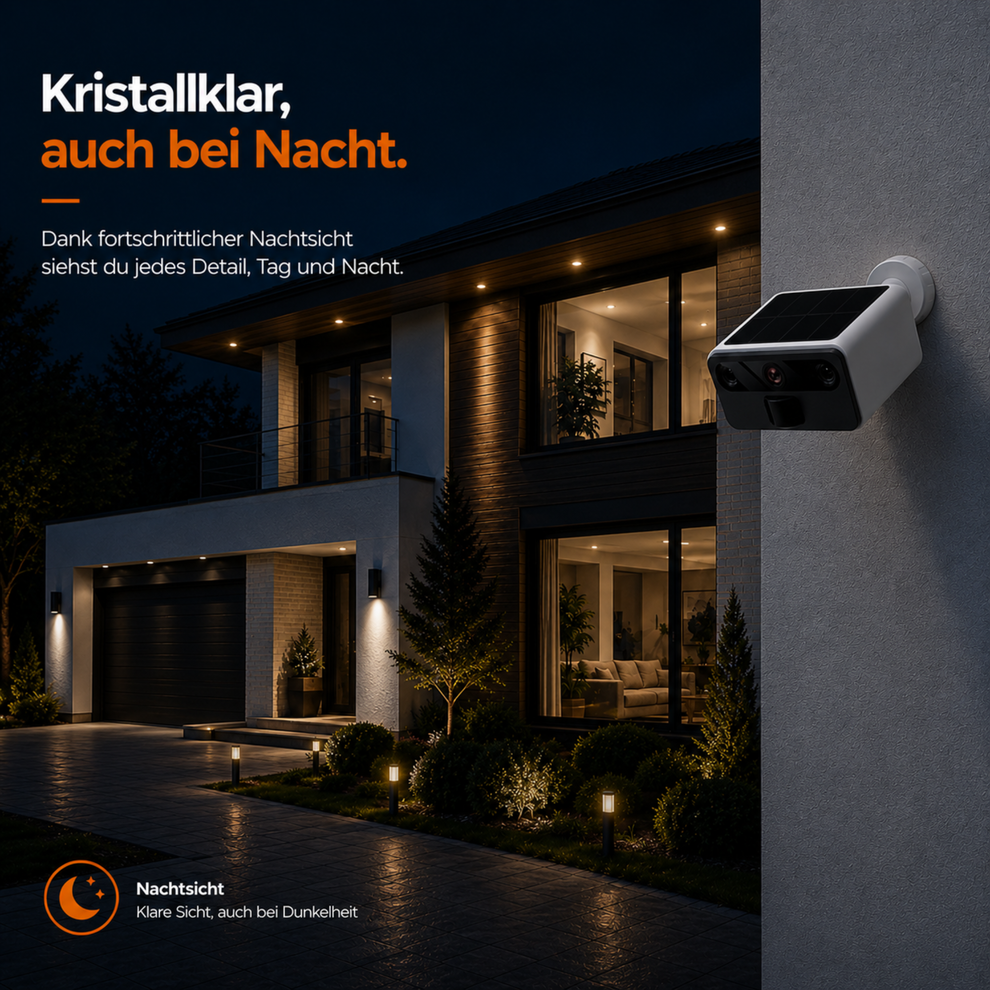 2K Außenkamera mit Nachtsicht – Drahtlose FHD Solar-Überwachungskamera – IP66 – WLAN mit App