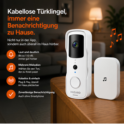 Türklingel mit Kamera und DingDong – Drahtlose Video-Türklingel – 5200 mAh - Weiß
