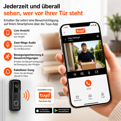Türklingel mit Kamera und DingDong – Drahtlose Video-Türklingel – 5200 mAh - Schwarz