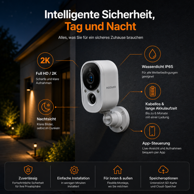 2.5K Überwachungskamera UHD Innen & Außen – Kabellose WLAN-Akkukamera