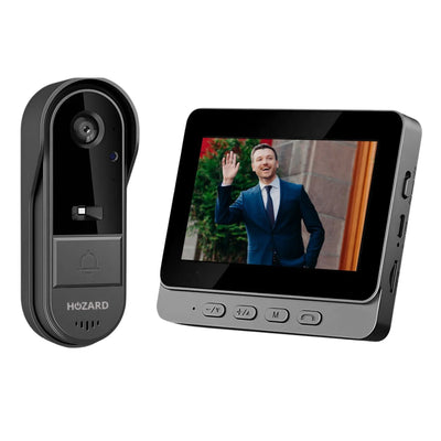 Video-Türsprechanlage mit Kamera und Monitor, zeigt Besucher an der Haustür, smarte Sicherheitslösung