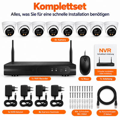 8x 2K Überwachungskamera Set – CCTV– WLAN Überwachungskamera