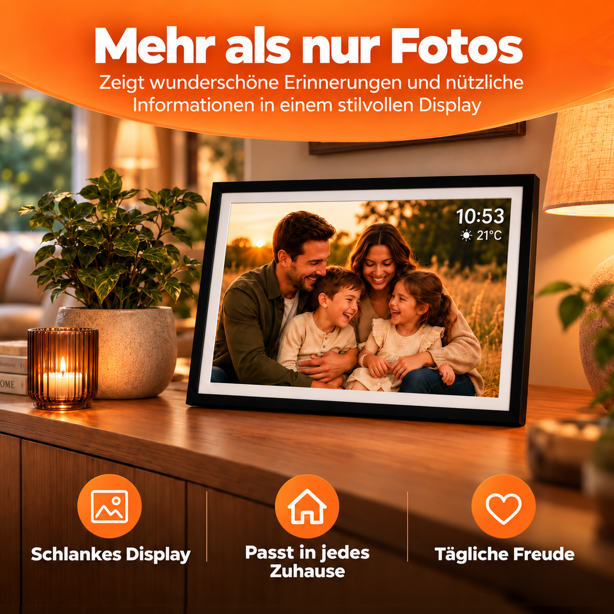 Digitaler Bilderrahmen 32GB – WiFi + Frameo App – Fotorahmen – 15,6 Touchscreen