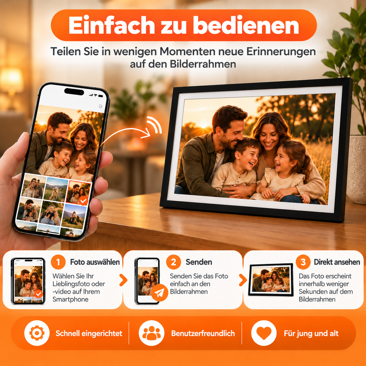 Digitaler Bilderrahmen 32GB – WiFi + Frameo App – Fotorahmen – 15,6 Touchscreen