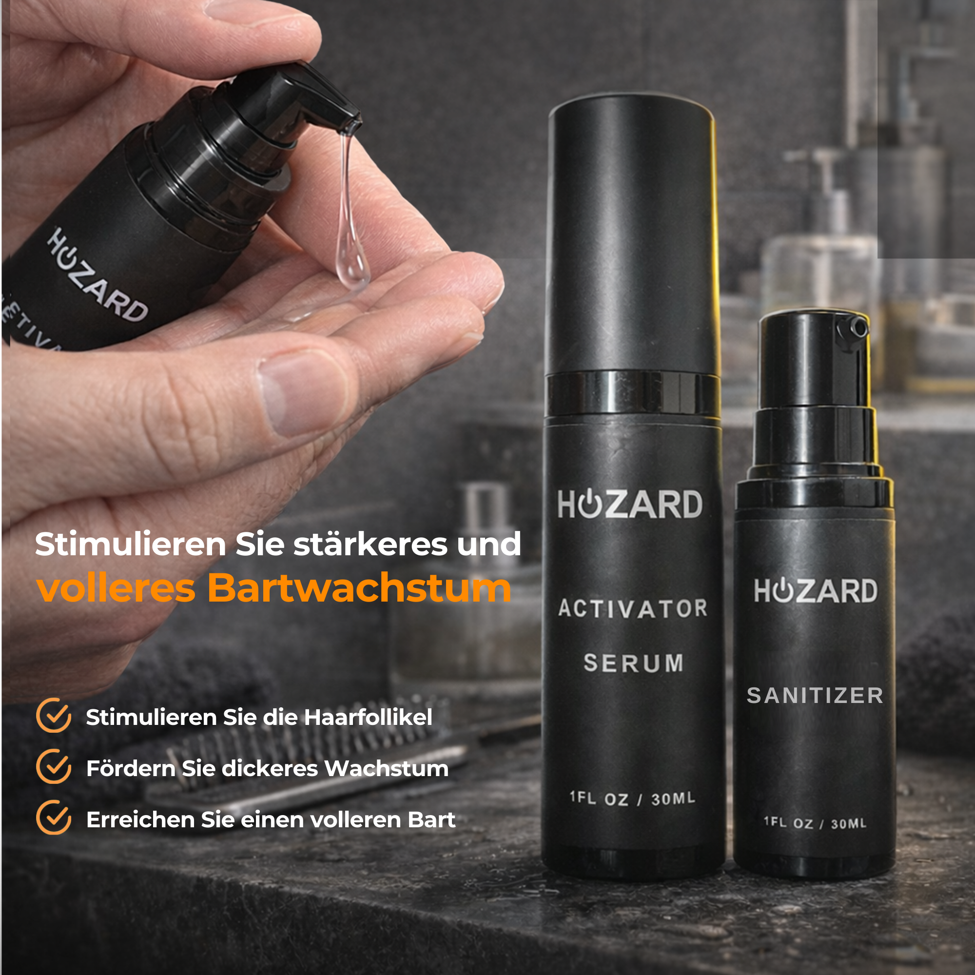 Bartwuchs Set mit Dermaroller – Beard Growth Kit – 5-teiliges Pflege-Geschenkset