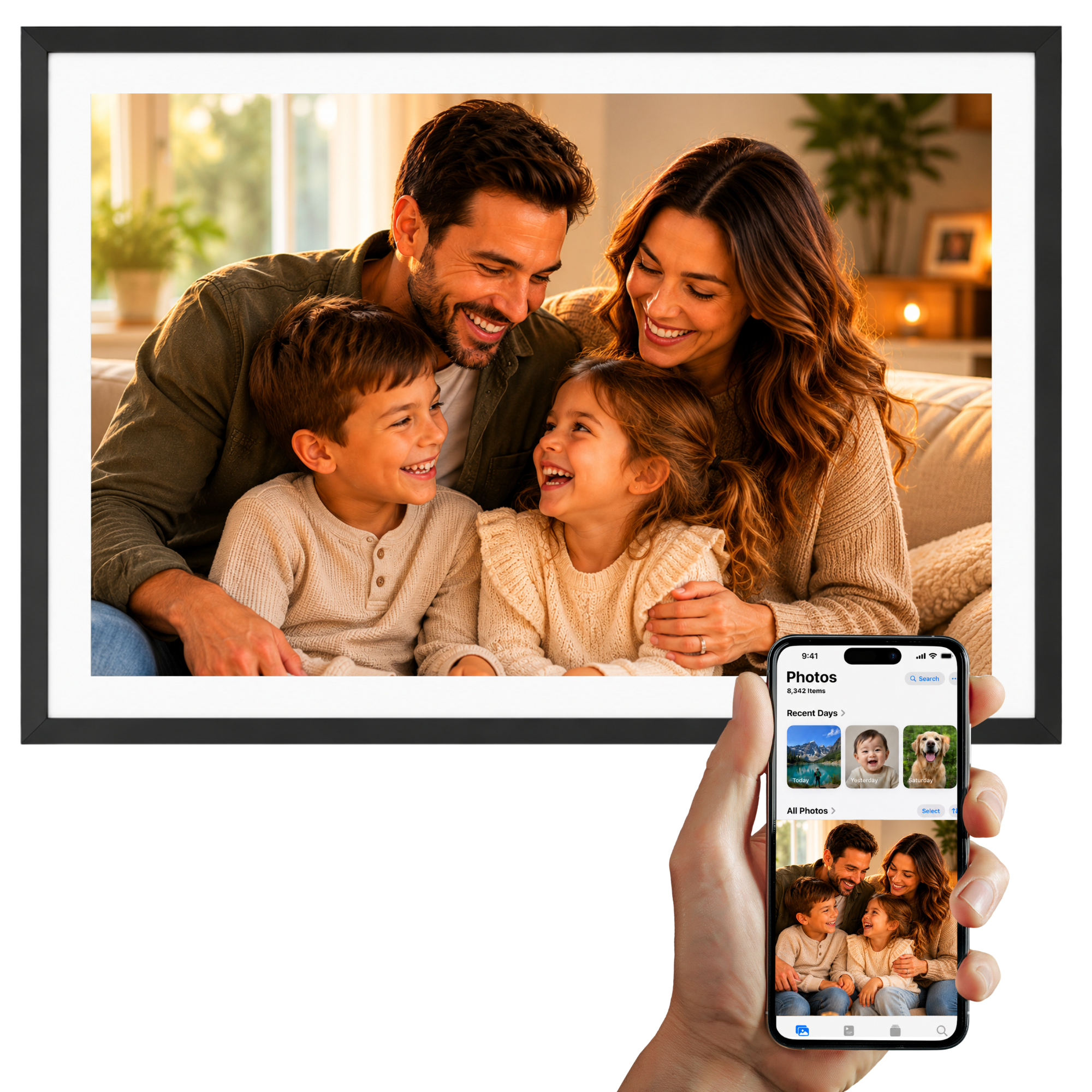 Digitaler Bilderrahmen 32GB – WiFi + Frameo App – Fotorahmen – 15,6 Zoll – IPS Touchscreen