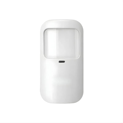 Moderner weißer Bewegungsmelder für Alarmanlage auf weißem Hintergrund