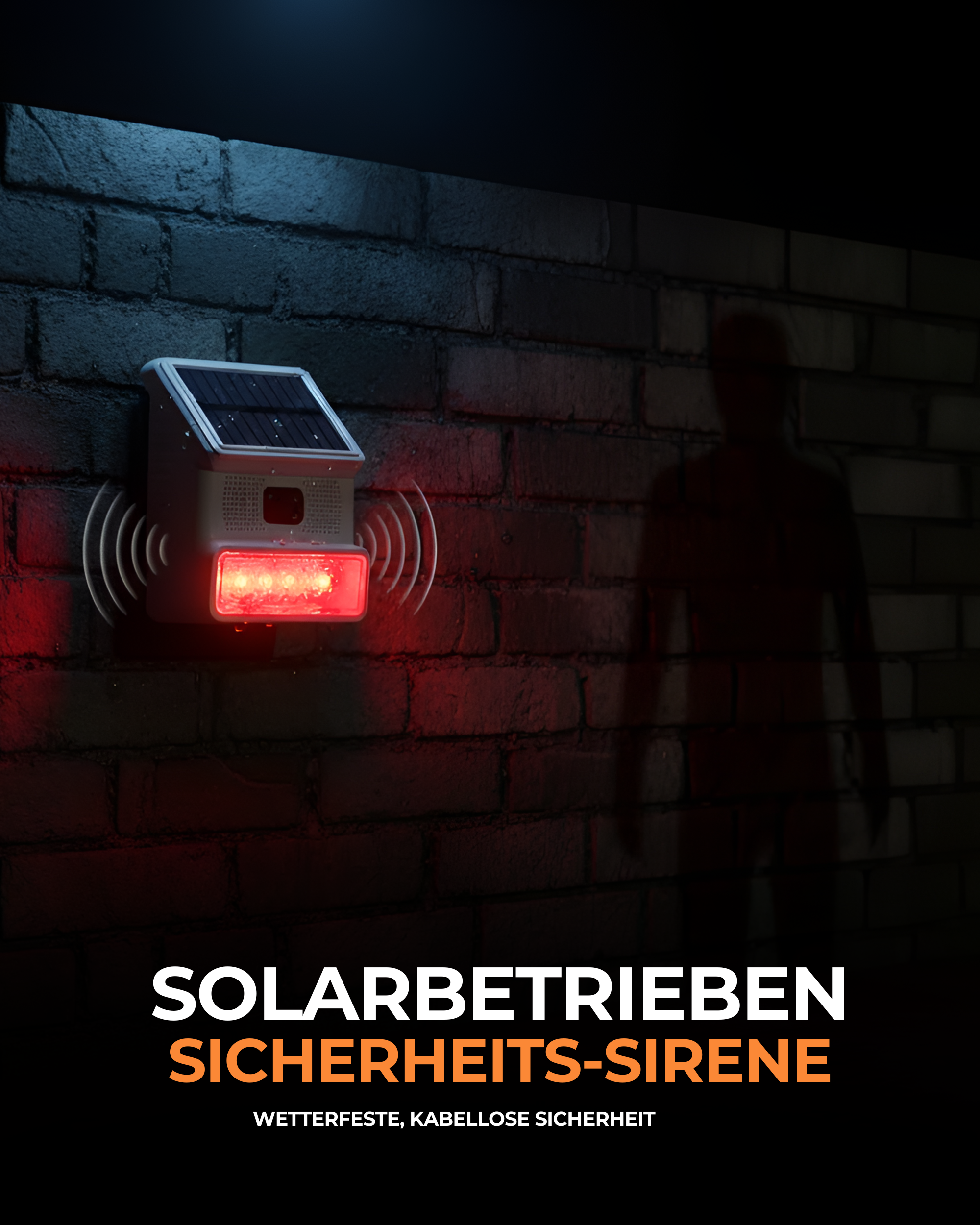 Drahtlose Akku Außensirene mit Alarmlicht – 100 dB – Solarpanel