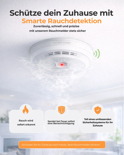 Rauchmelder an Zimmerdecke mit Rauch, smarte Rauchdetektion, Sicherheitslösung für Zuhause