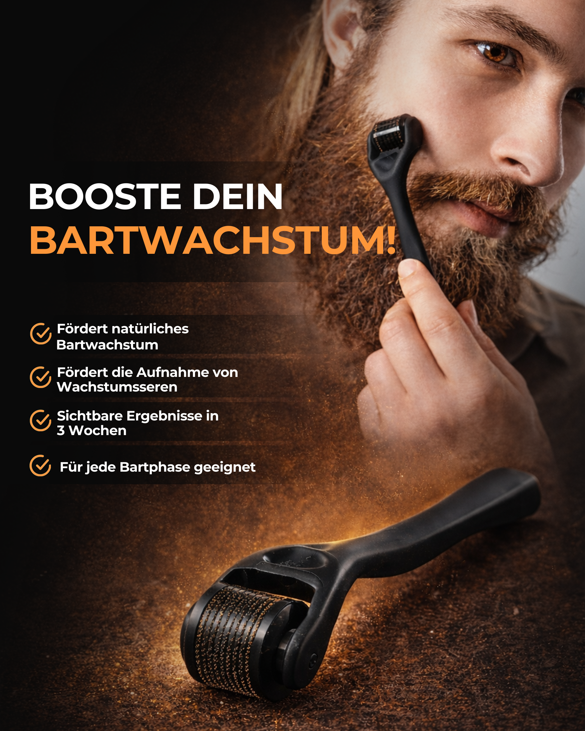 Bartwuchs Set mit Dermaroller – Beard Growth Kit – 5-teiliges Pflege-Geschenkset