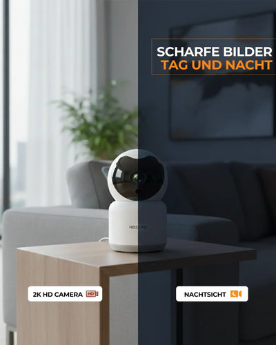 2K HD Überwachungskamera mit Nachtsicht auf Tisch im Wohnzimmer, scharfe Bilder Tag und Nacht