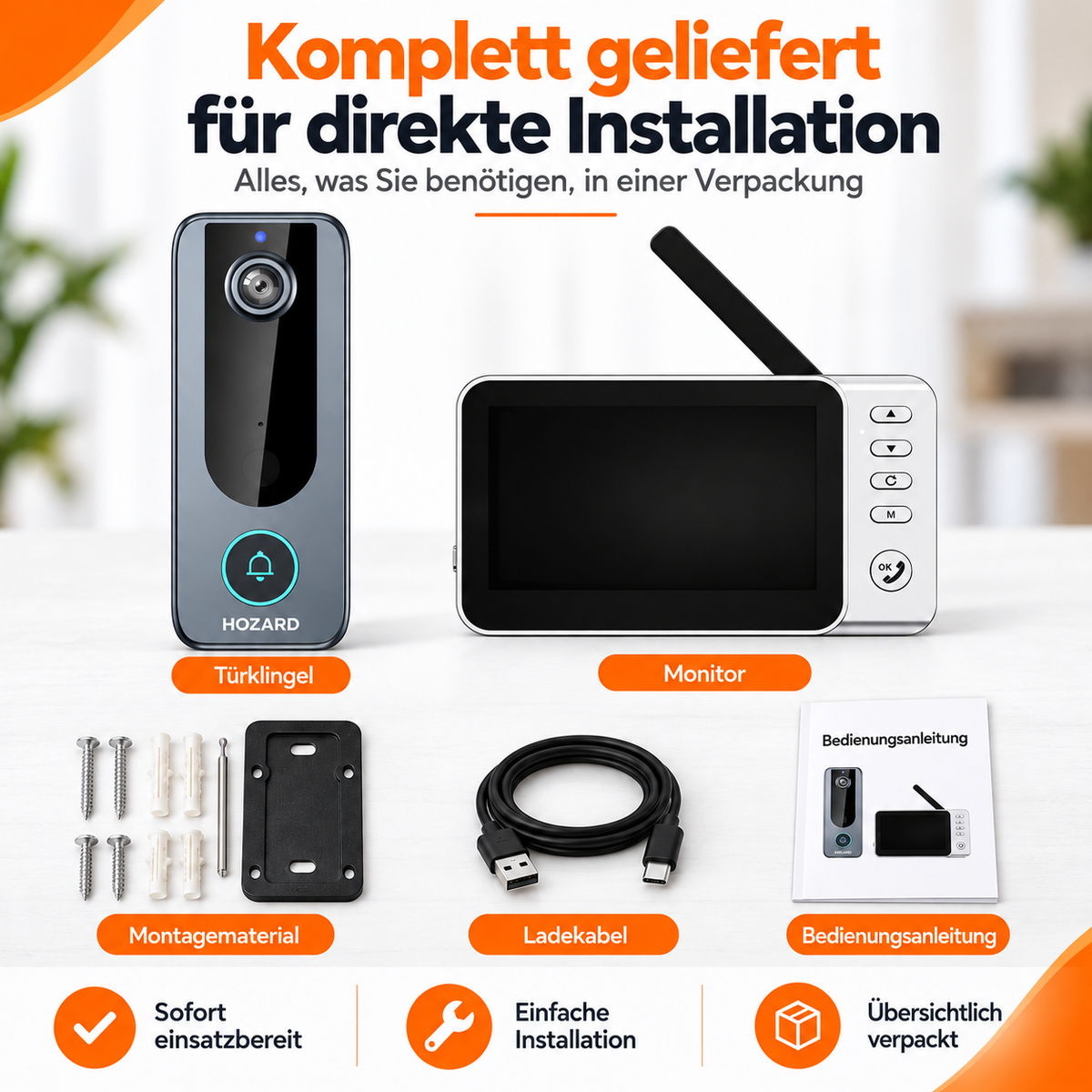 Türklingel mit Kamera + Monitor - 4,5-Zoll-Display