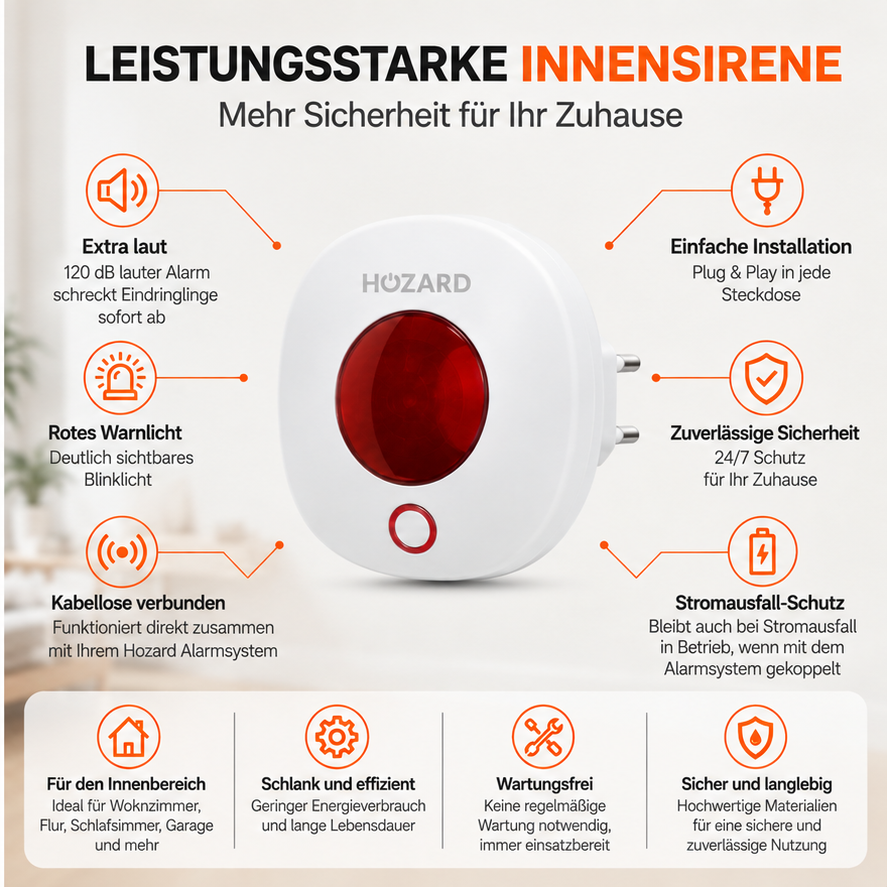 Drahtlose Innensirene mit Alarmlicht - 110dB
